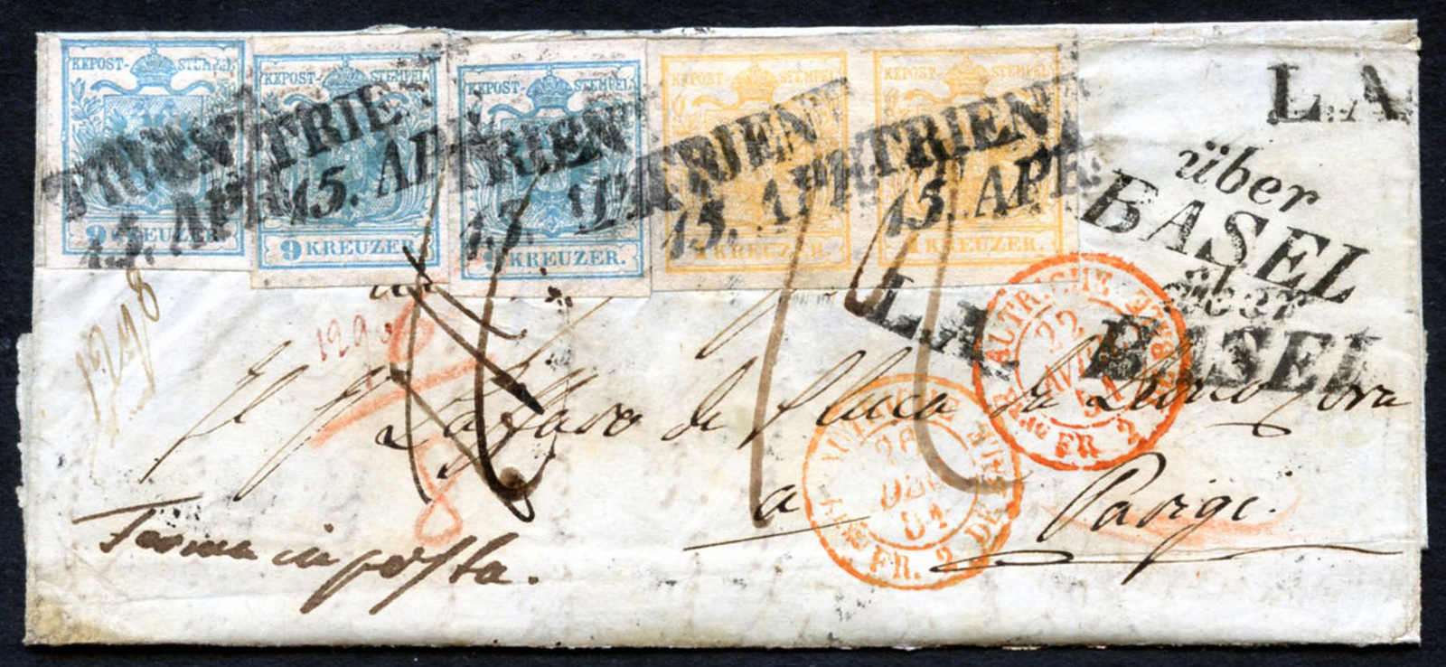 Österreich, interessanter Retourbrief 1851 nach Paris, Los 534